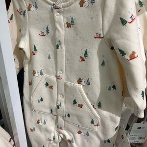 Cream Kids One Piece with Bear and Tree Print